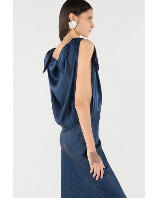 Roberto Cavalli Blue Long Dress With Snake Print