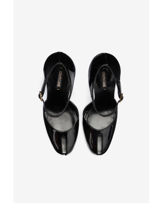 Roberto Cavalli Black Patent Leather Pumps With Fang Heel