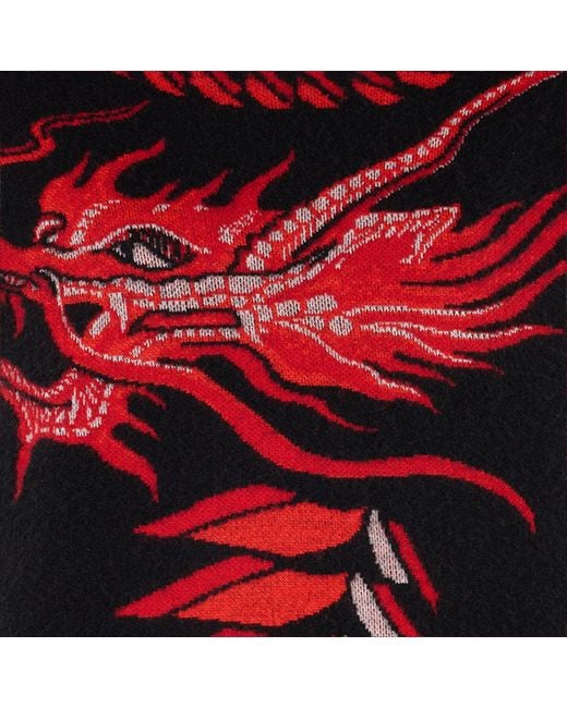 Roberto Cavalli Red Long Sweater With Pattern And Dragon