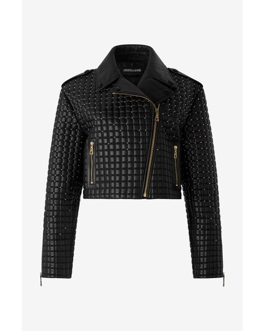 Roberto Cavalli Black Cropped Jacket With 3D-Effect Quilting