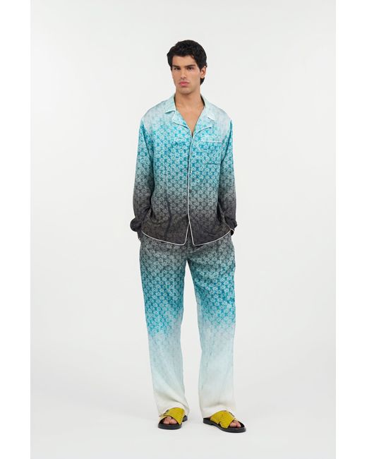 Roberto Cavalli Green Monogram Print Silk Trousers for men