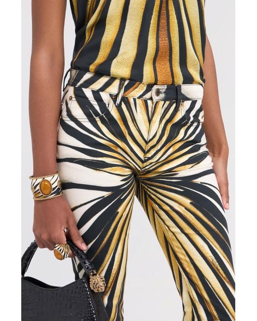 Roberto Cavalli White Ray Of Print Trousers Jeans
