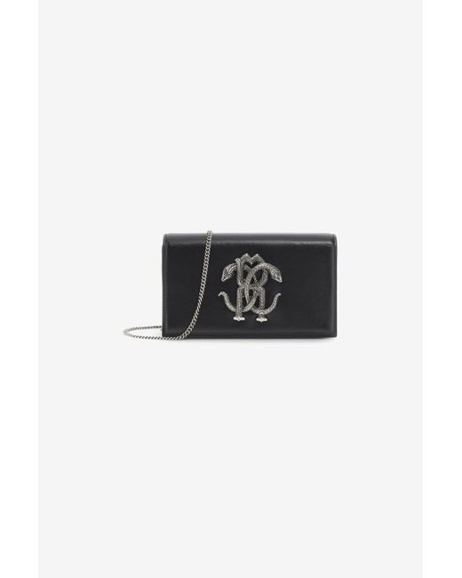 Roberto Cavalli Black Mirror Snake Shoulder Bag