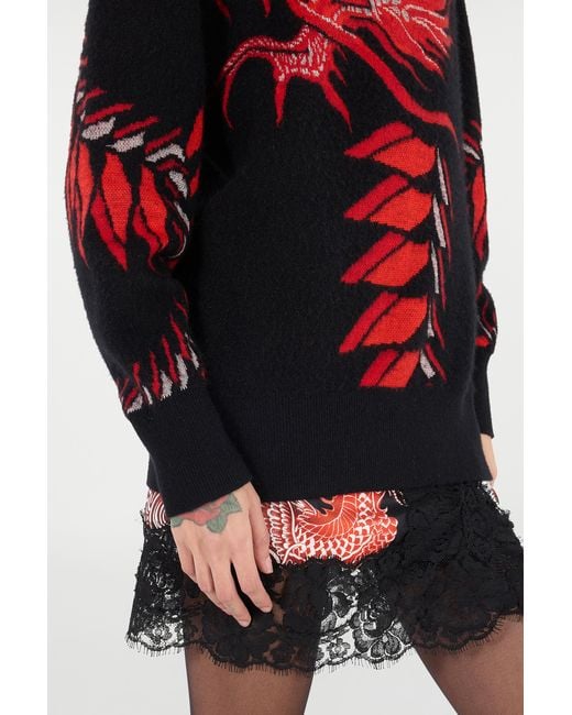 Roberto Cavalli Red Long Sweater With Pattern And Dragon