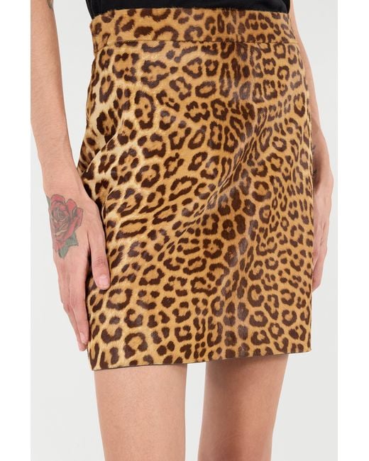 Roberto Cavalli Natural Leather Miniskirt With Leopard Skin Print