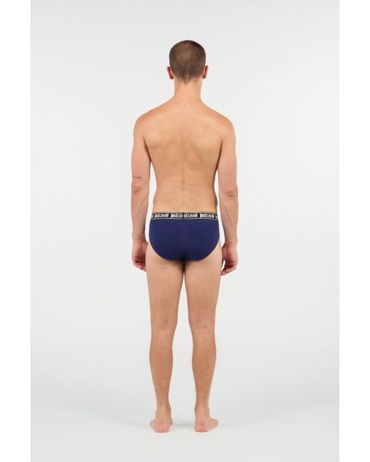 Roberto Cavalli Blue Two-Pack Briefs With Logo Waistband for men