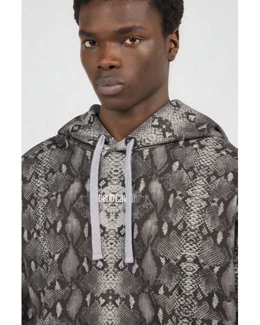 Roberto Cavalli Gray Python Print Hoodie Sweatshirt for men