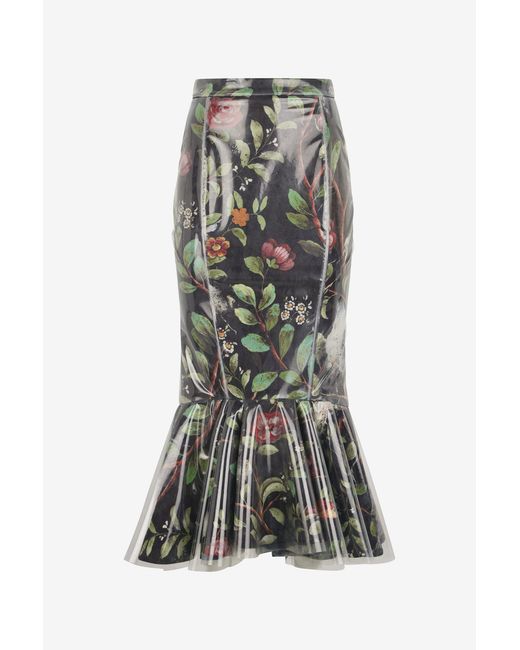 Roberto Cavalli Black Mermaid Skirt With Shrub And Flower Print