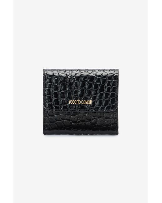 Roberto Cavalli Black Cardholder With Crocodile Print