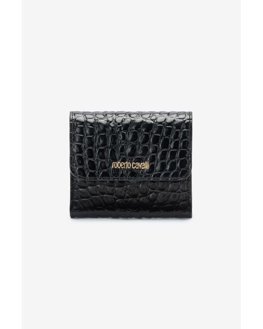 Roberto Cavalli Black Cardholder With Crocodile Print