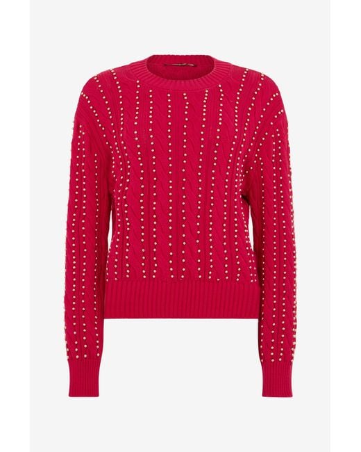 Roberto Cavalli Red Studded Cable-Knit Sweater