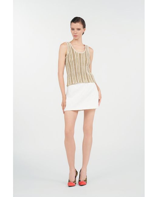 Roberto Cavalli Natural Striped Lurex Knit Top