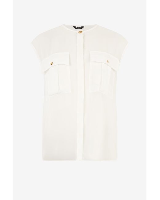 Roberto Cavalli White See-Through Sleeveless Top