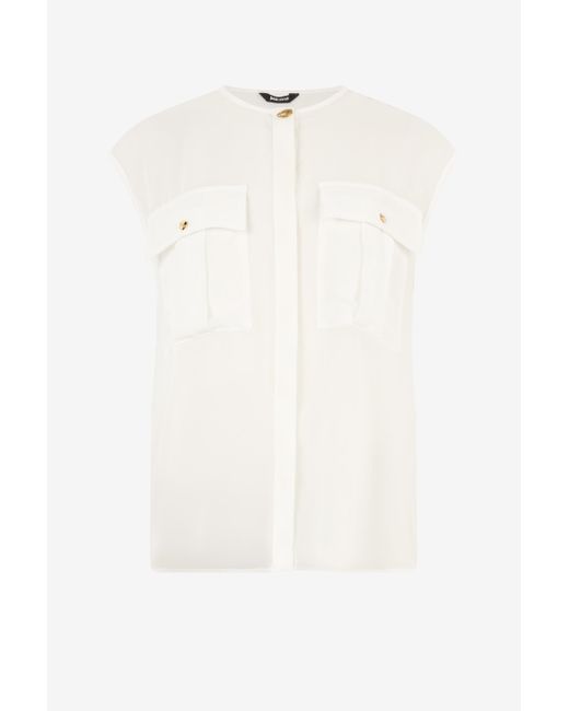 Roberto Cavalli White See-Through Sleeveless Top