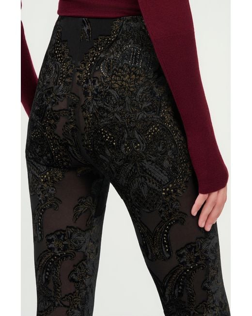 Roberto Cavalli Black Devoré Chenille Leggings With Ornamental Print