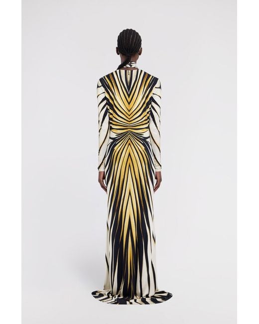 Roberto Cavalli White Ray Of Print Maxi Dress