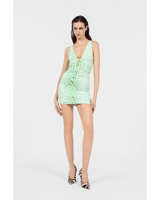 Roberto Cavalli Green Jaguar Mint Print Dress Mini