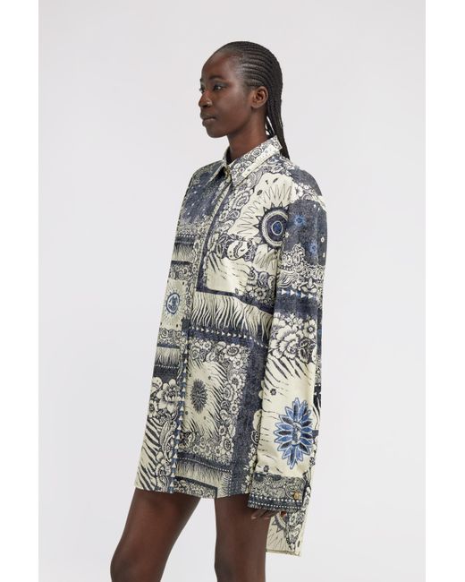Roberto Cavalli Gray Bandana Print Dress Shirt
