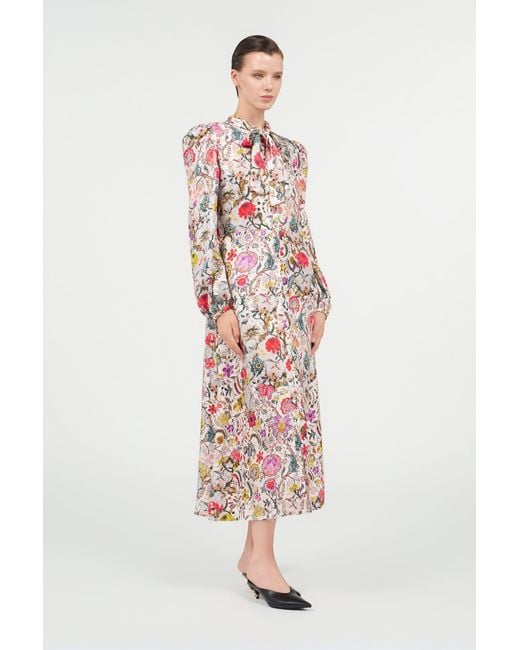 Roberto Cavalli White Long Silk Dress With Florentine Flowers Print