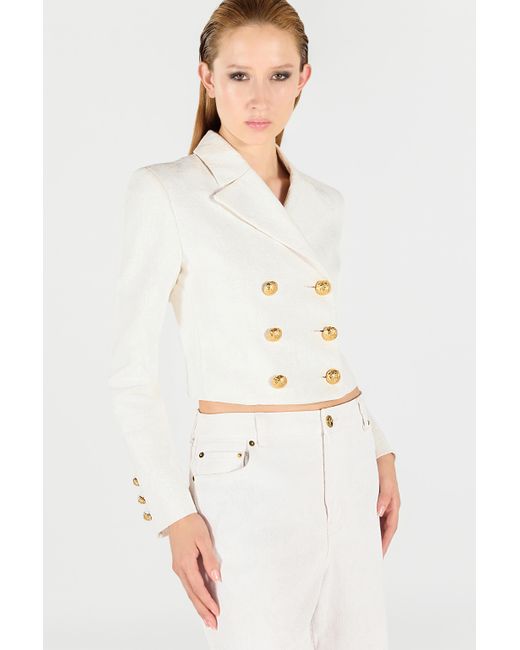 Roberto Cavalli Natural Wall Print Cropped Jacket