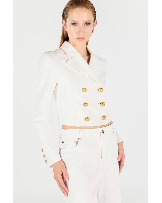 Roberto Cavalli Natural Wall Print Cropped Jacket