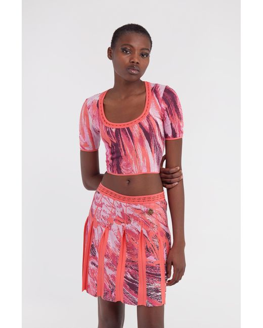 Roberto Cavalli Pink Plumange Print Top