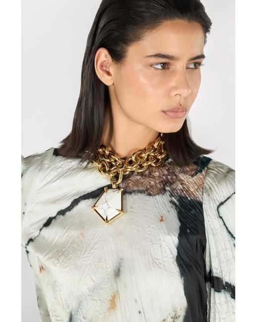 Roberto Cavalli White Grobmaschige Halskette Mit Anhänger