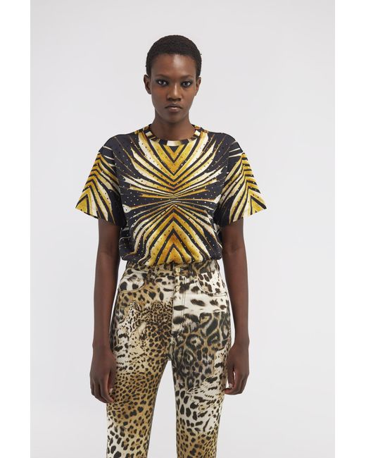 Roberto Cavalli Multicolor T-Shirt With Ray Of Print