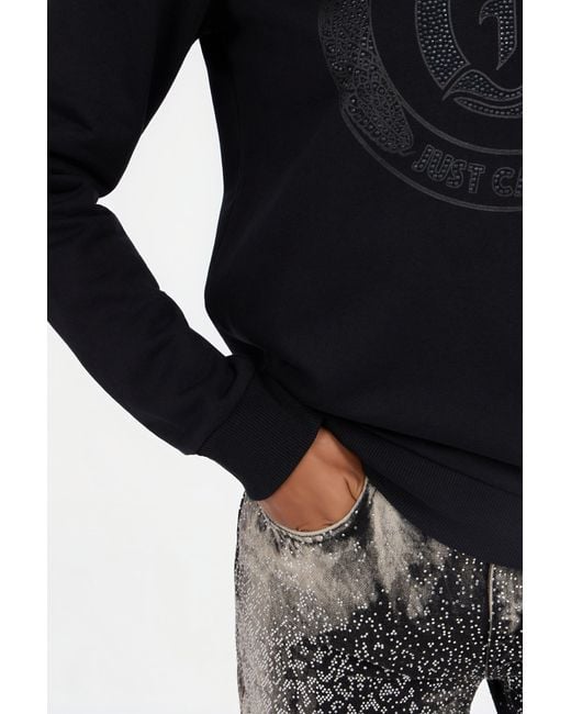 Roberto Cavalli Blue Cotton Sweatshirt With Jewel Logo