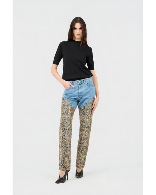 Roberto Cavalli Blue Wide Leg Denim Jeans With Baby Jaguar Print