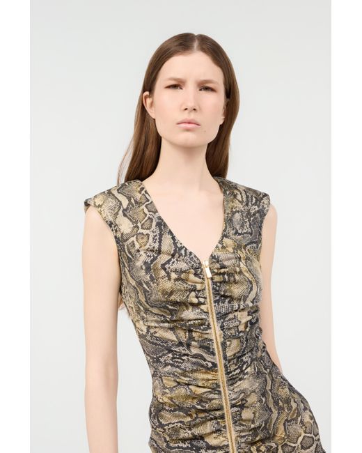 Roberto Cavalli Multicolor Mini Dress With Zipper And Python Print