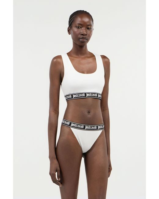 Roberto Cavalli White Cotton Bralette With Logo Band