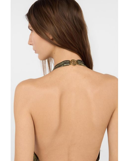 Roberto Cavalli Metallic One-Piece Swimsuit With Geometric Neckline
