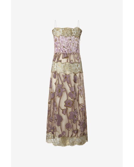 Roberto Cavalli White Nude And Lilac Dress With Floral Pattern
