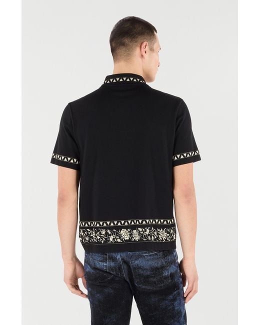 Roberto Cavalli Black Knitted Polo Shirt With Jacquard Pattern for men