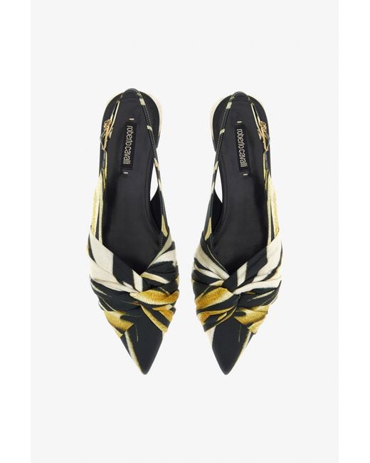Roberto Cavalli Multicolor Print Satin The Pettegola Slingback With Low Heel