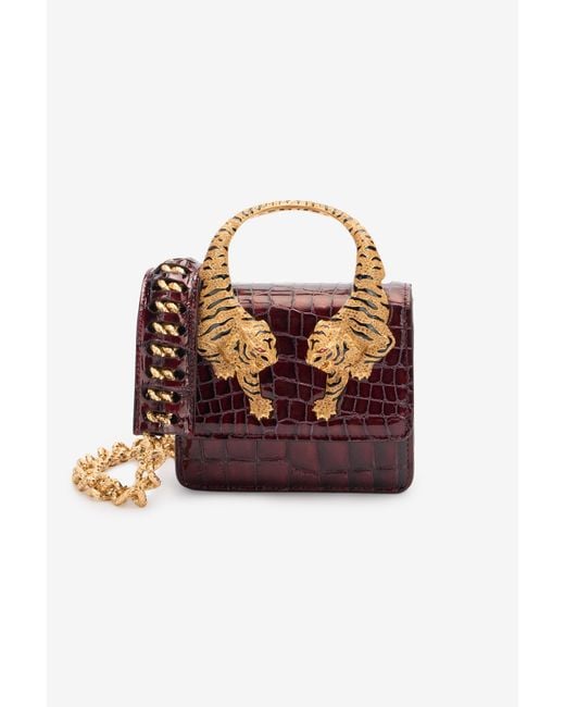 Roberto Cavalli Red Crocodile-Print Roar Bag