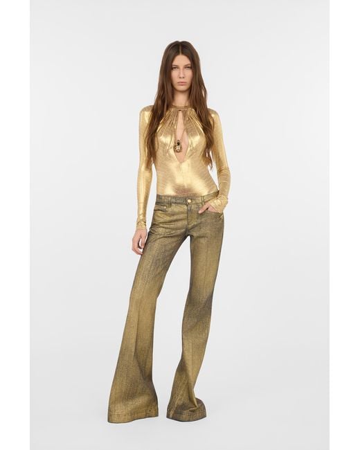Roberto Cavalli Natural Scale Print Open Back Bodysuit