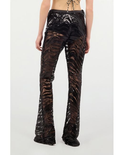 Roberto Cavalli Black Flared Pants With Zebra Pattern And Sequins