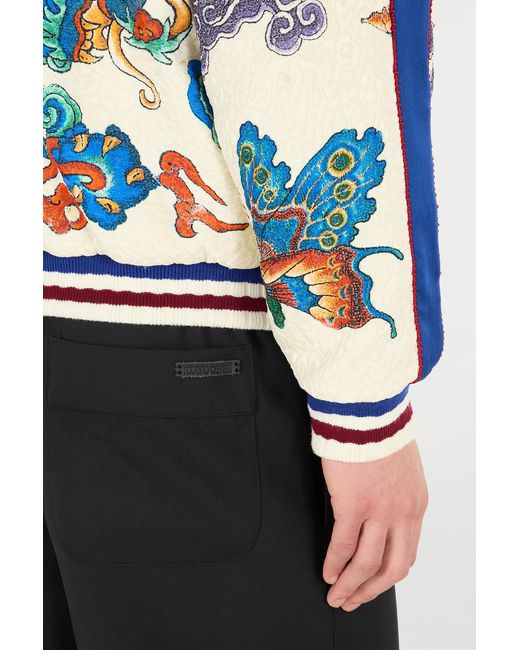 Roberto Cavalli White Bomber Jacket With Dragon, Flowers And Butterflies for men