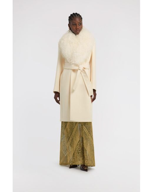 Roberto Cavalli Natural Shearling-Trimmed Coat