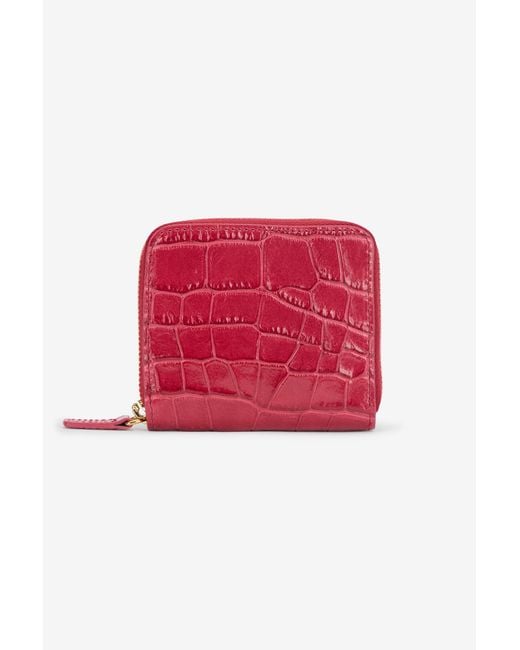 Roberto Cavalli Red Small Crocodile-Effect Wallet