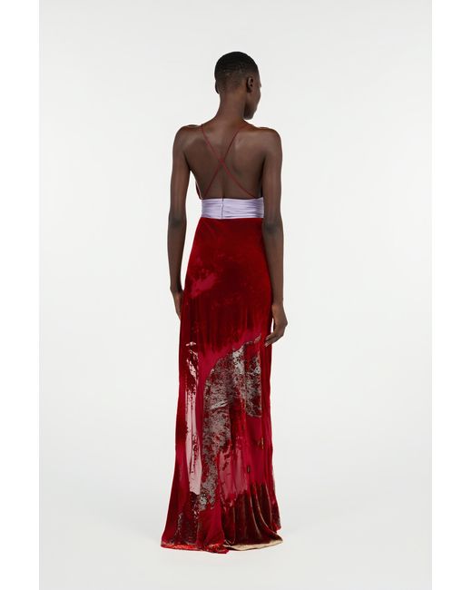 Roberto Cavalli Red Long Dark Dress With Marine Print
