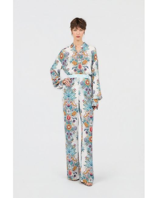 Roberto Cavalli Blue Tropical Garden Print Trousers