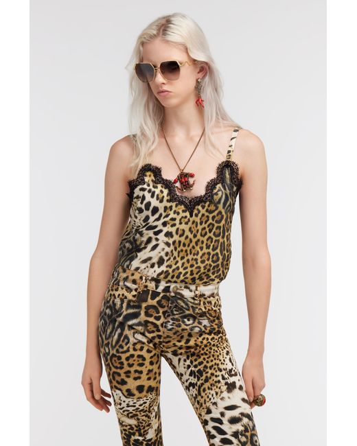 Roberto Cavalli Multicolor Top With Jaguar Skin Print
