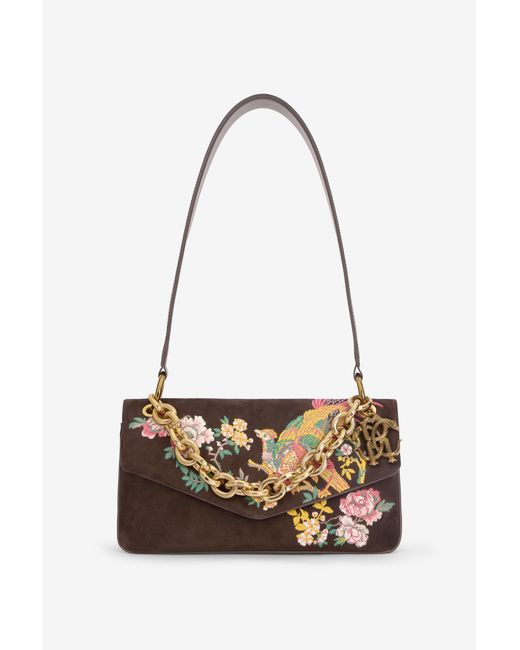 Roberto Cavalli White Suede Bag With Naturalistic Pattern