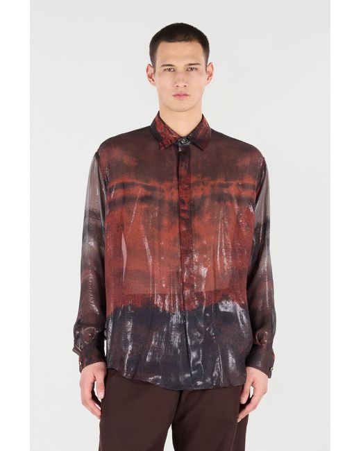 Roberto Cavalli Brown Mottled Effect Silk-Blend Shirt for men