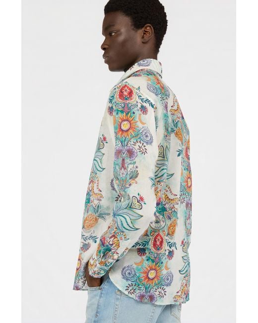 Roberto Cavalli Blue Tropical Garden Print Shirt for men