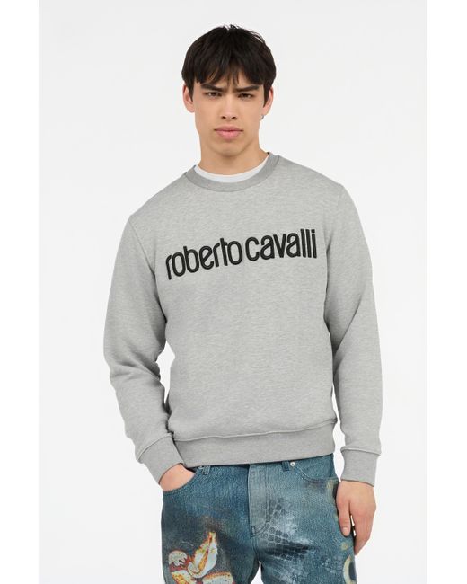 Felpa Grigia Con Logo di Roberto Cavalli in Gray da Uomo