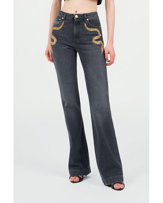Roberto Cavalli Blue Flared Jeans With Snake Embroidery